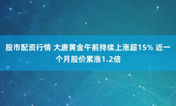 股市配资行情 大唐黄金午前持续上涨超15% 近一个月股价累涨1.2倍
